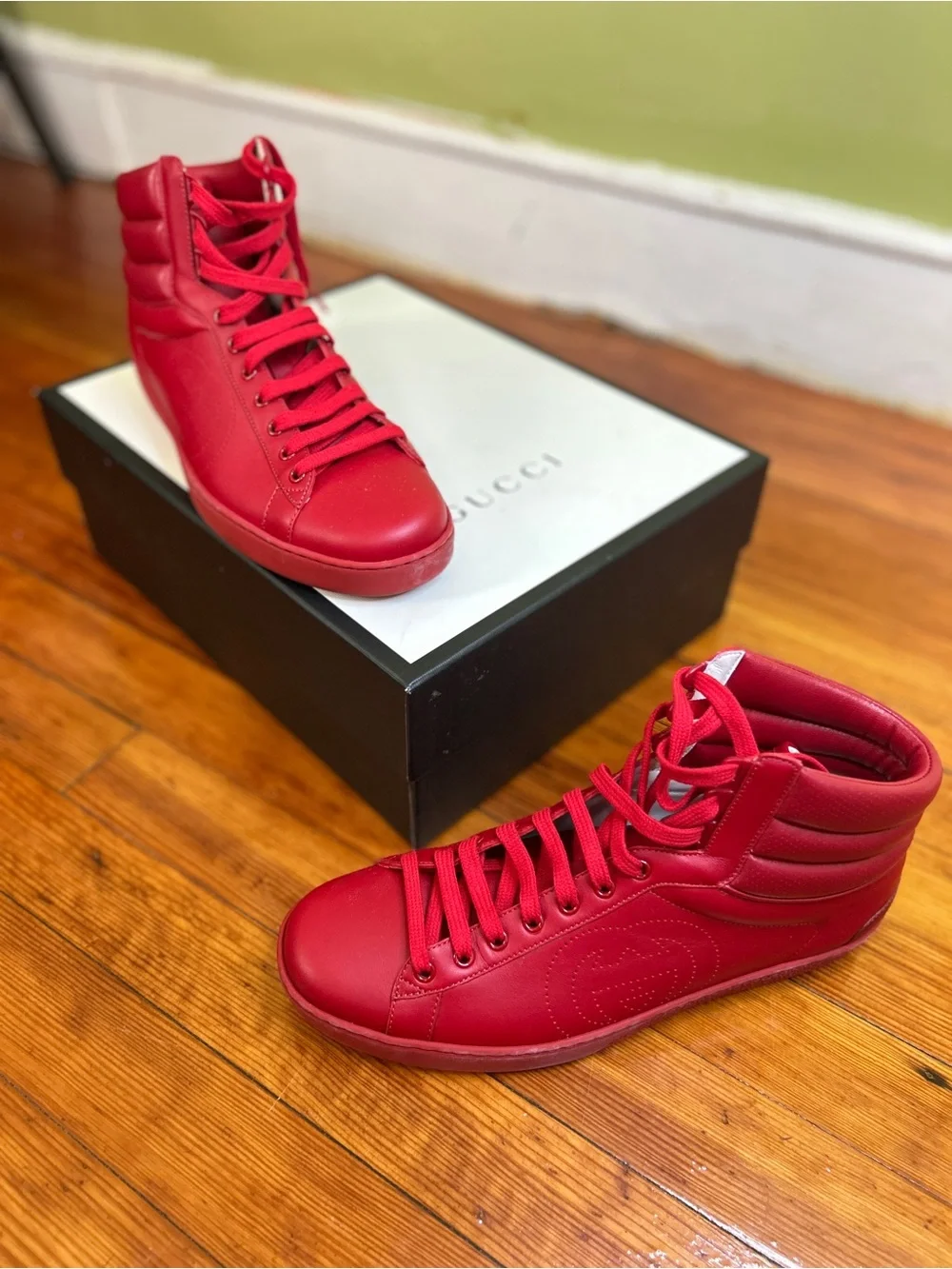 Gucci Ace Red Leather High-Top Sneakers